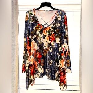 Navy and Rust Floral Print Tunic Blouse